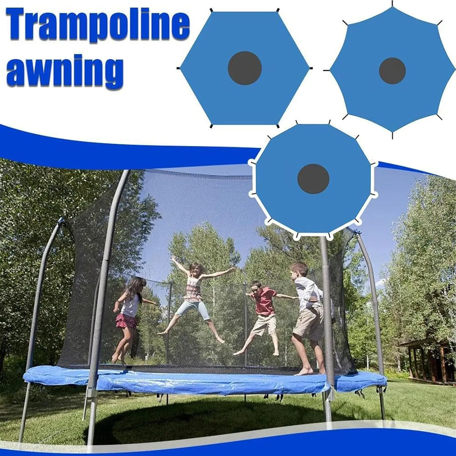 Trampoline Shade Cover, Trampoline Shade, 8ft 10ft 12ft 14ft 16ft Sun-Protection Trampolines Canopy, Trampoline Canopy, Easy to Install, Anti-Uv Trampolines Sunshade Accessories,14ft