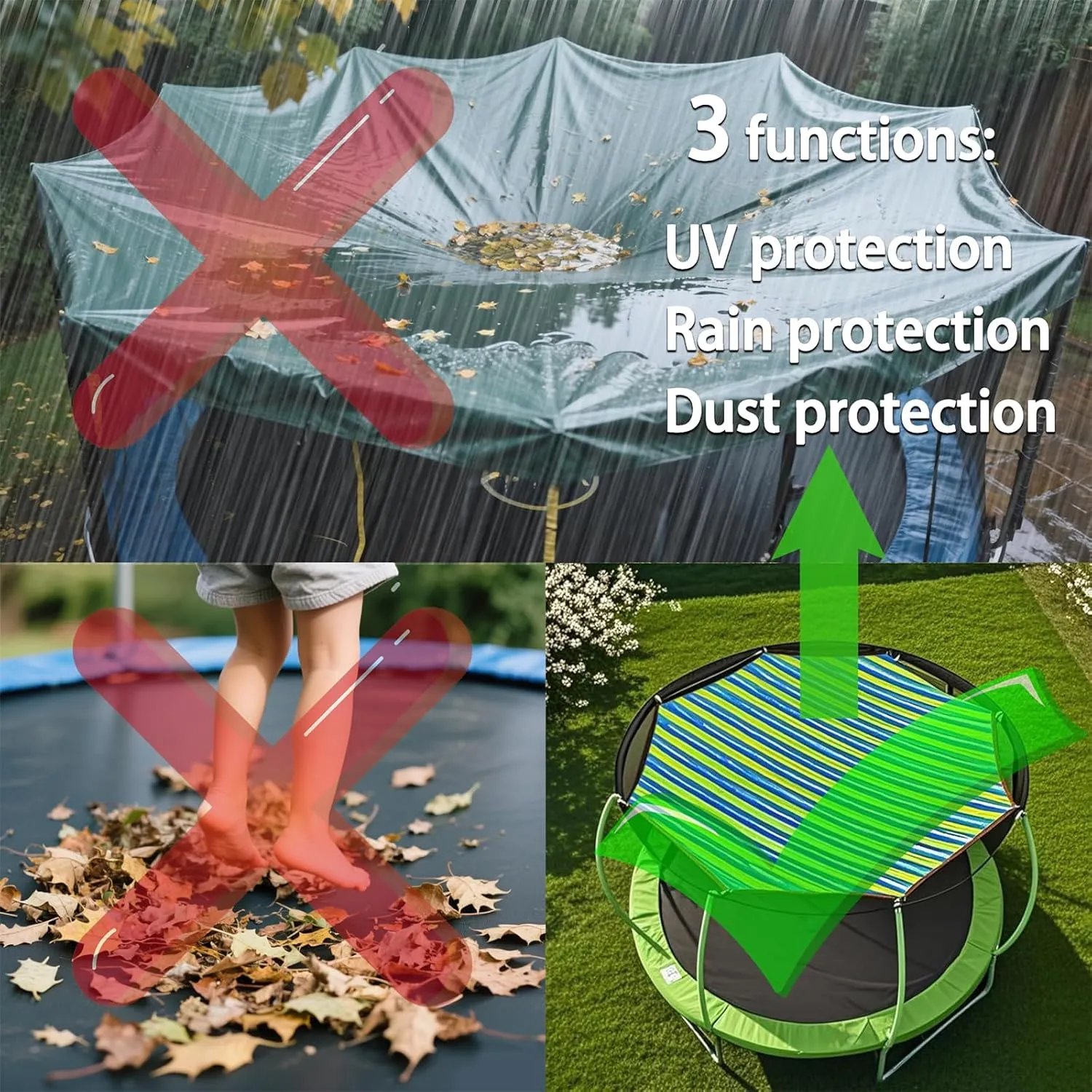 Trampoline Shade Cover - Waterproof & UV Protection Top Cover for 8ft to 16ft Trampolines (8,10,12,14,15,16 ft) - Sunproof Canopy for Outdoor Use, Weather Resistant