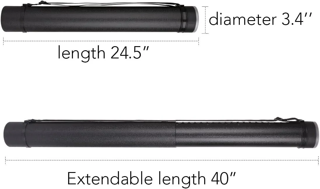 TRANSON Poster Documents Storage Tube 24"-40" Extendable for Artworks, Blueprints, Drafting and Scrolls Color Black