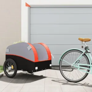 Transport Heavy Loads with Durable Bike Trailer, Sturdy Iron Construction, Includes Safety Flag, Black and Orange