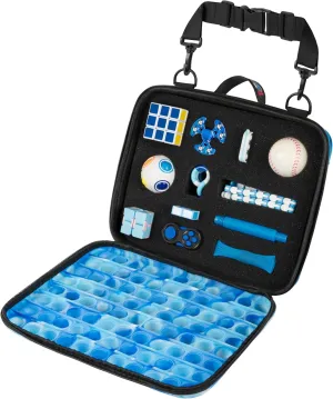 Travel Fidget Case Set with 12 Fidget Toys, Road Trip Activities for Kids, Airplane Must Haves for Kids, Sensory Toys, Car Travel Essentials for Long Trips (Blue)
