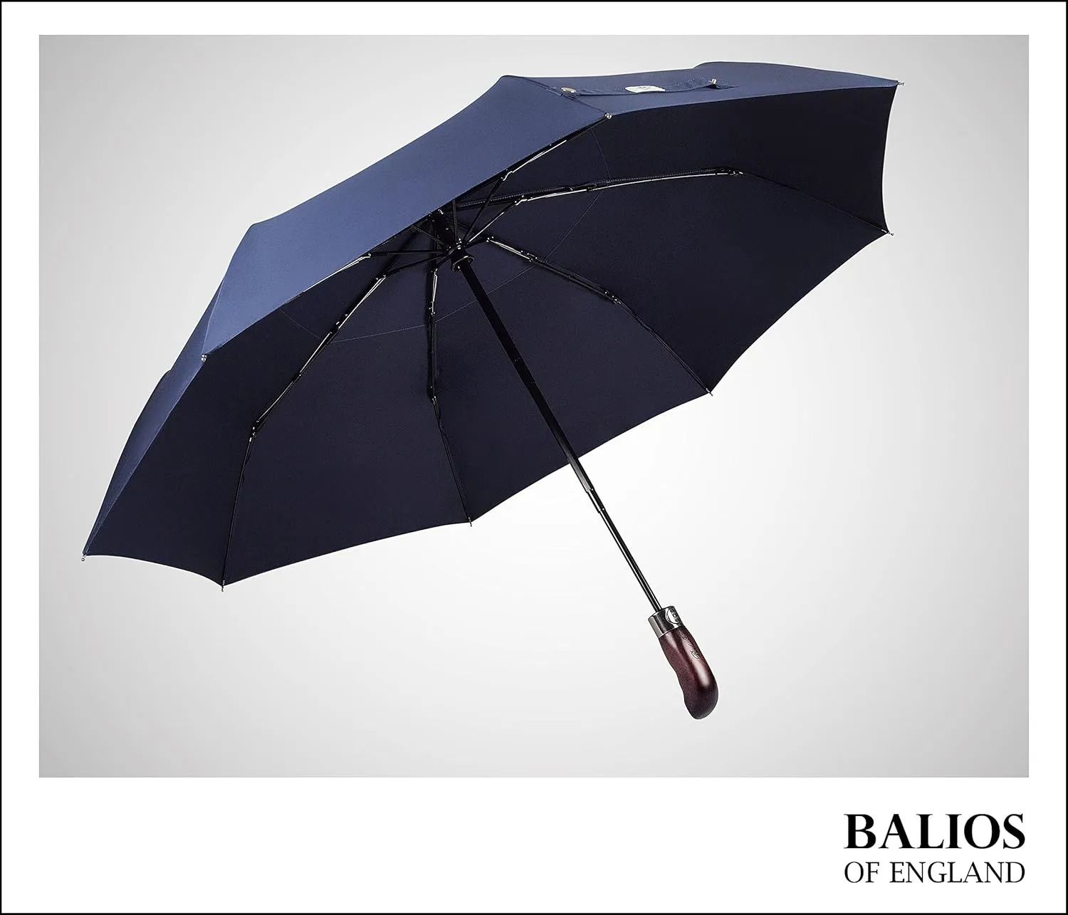 Travel Folding Umbrella with Real Wood Handle Auto Open Close Vented Windproof Canopy - Designed in UK
