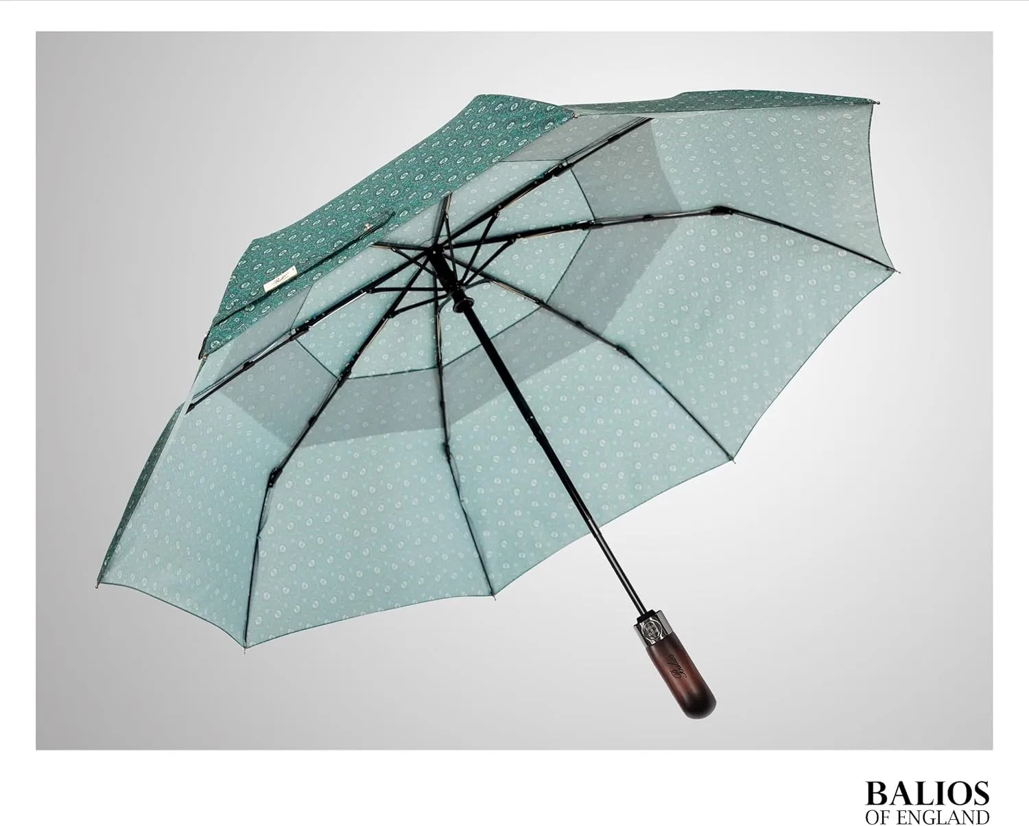 Travel Folding Umbrella with Real Wood Handle Auto Open Close Vented Windproof Canopy - Designed in UK
