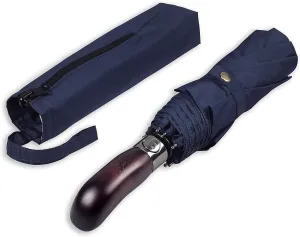 Travel Folding Umbrella with Real Wood Handle Auto Open Close Vented Windproof Canopy - Designed in UK