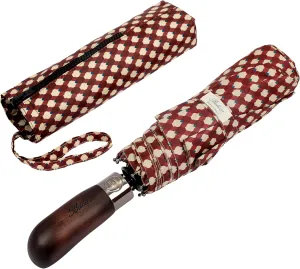 Travel Folding Umbrella with Real Wood Handle Auto Open Close Vented Windproof Canopy - Designed in UK