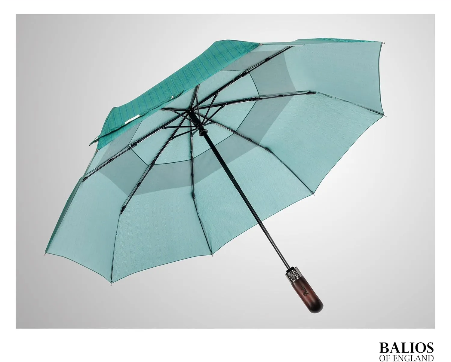 Travel Folding Umbrella with Real Wood Handle Auto Open Close Vented Windproof Canopy - Designed in UK