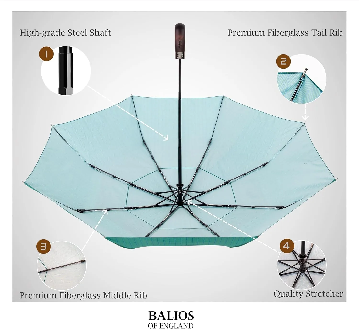 Travel Folding Umbrella with Real Wood Handle Auto Open Close Vented Windproof Canopy - Designed in UK
