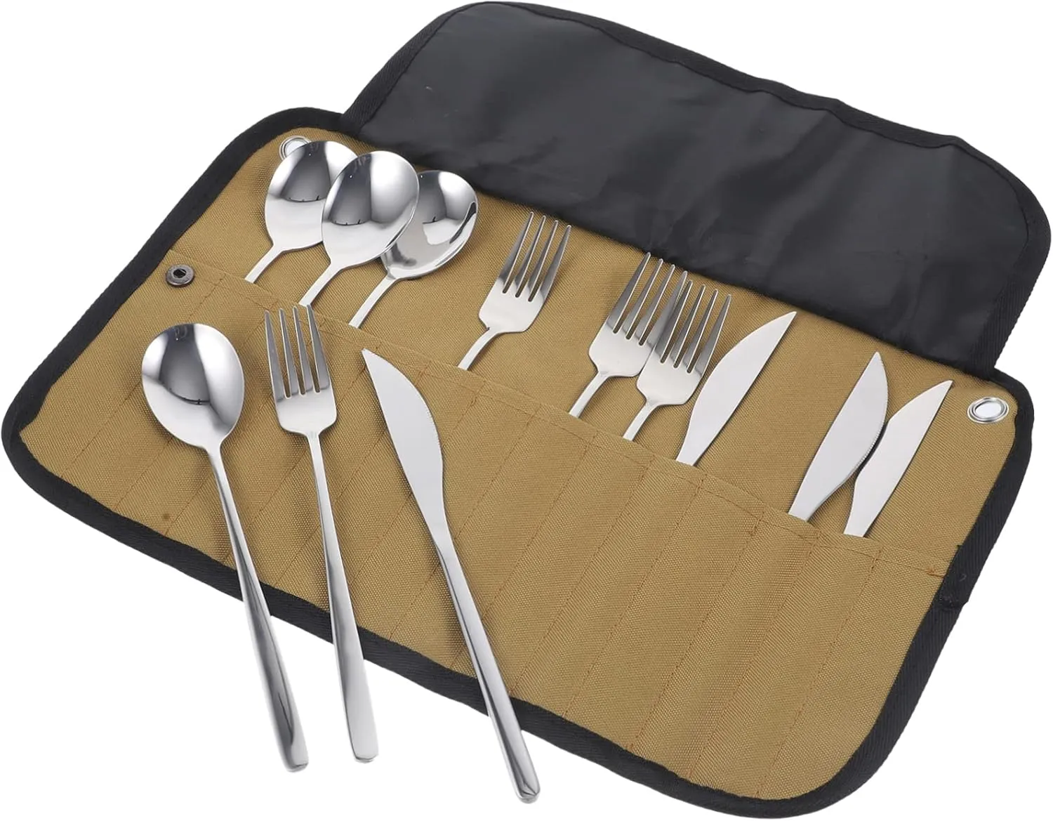 Travel-friendly Camping Cutlery Set Fork Spoon Compact Picnic Utensils Outdoor Tableware Pouch Ideal for Camping and