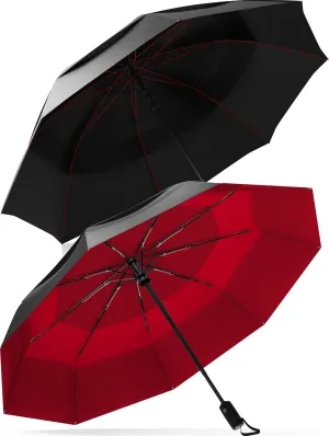 Travel Golf Umbrella & Travel Stick Umbrella Bundle – Windproof, Auto Open/Close, and Compact Design for Easy Travel