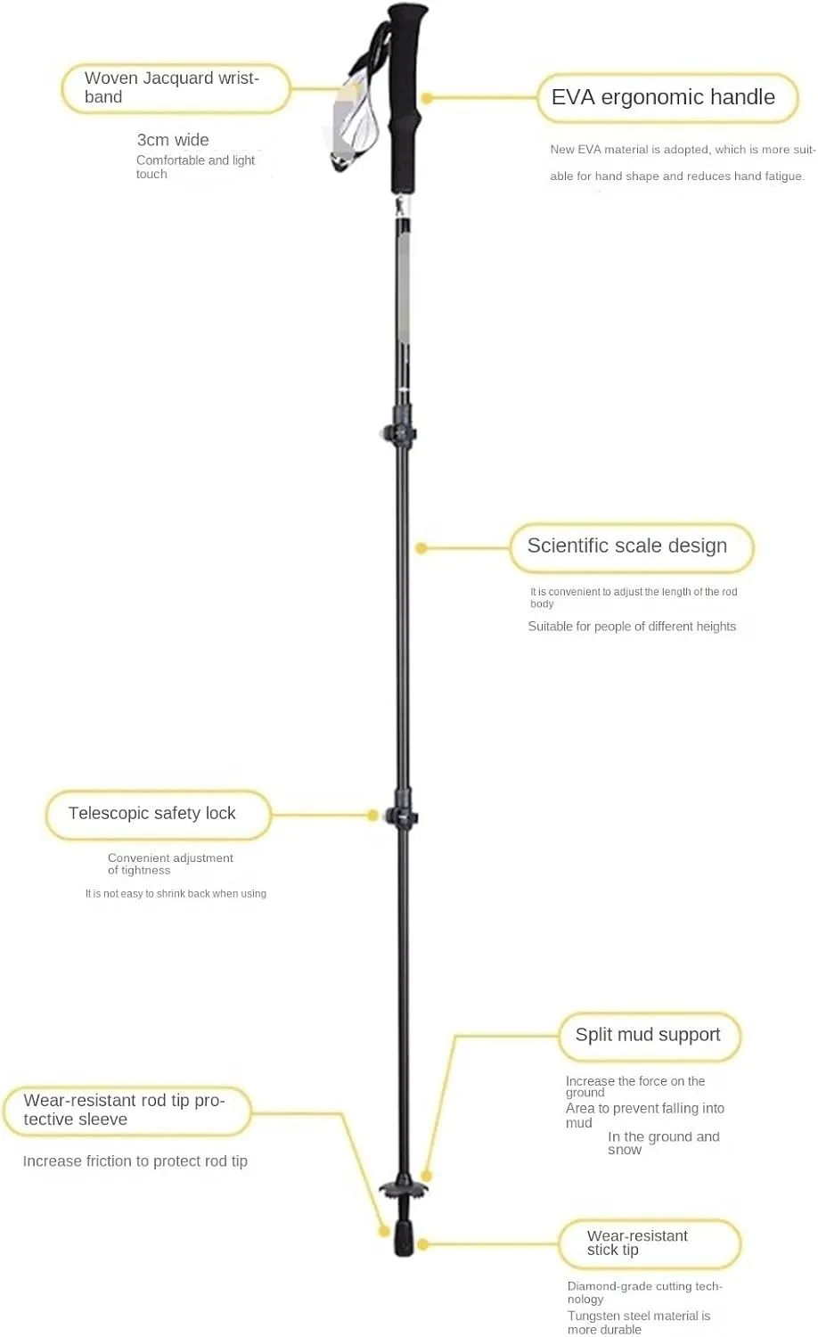 Travel Trekking Pole Trekking Poles Hiking Poles Aluminum Alloy Walking Stick Ultralight for Hiking Camping Outdoor Activities(Black)