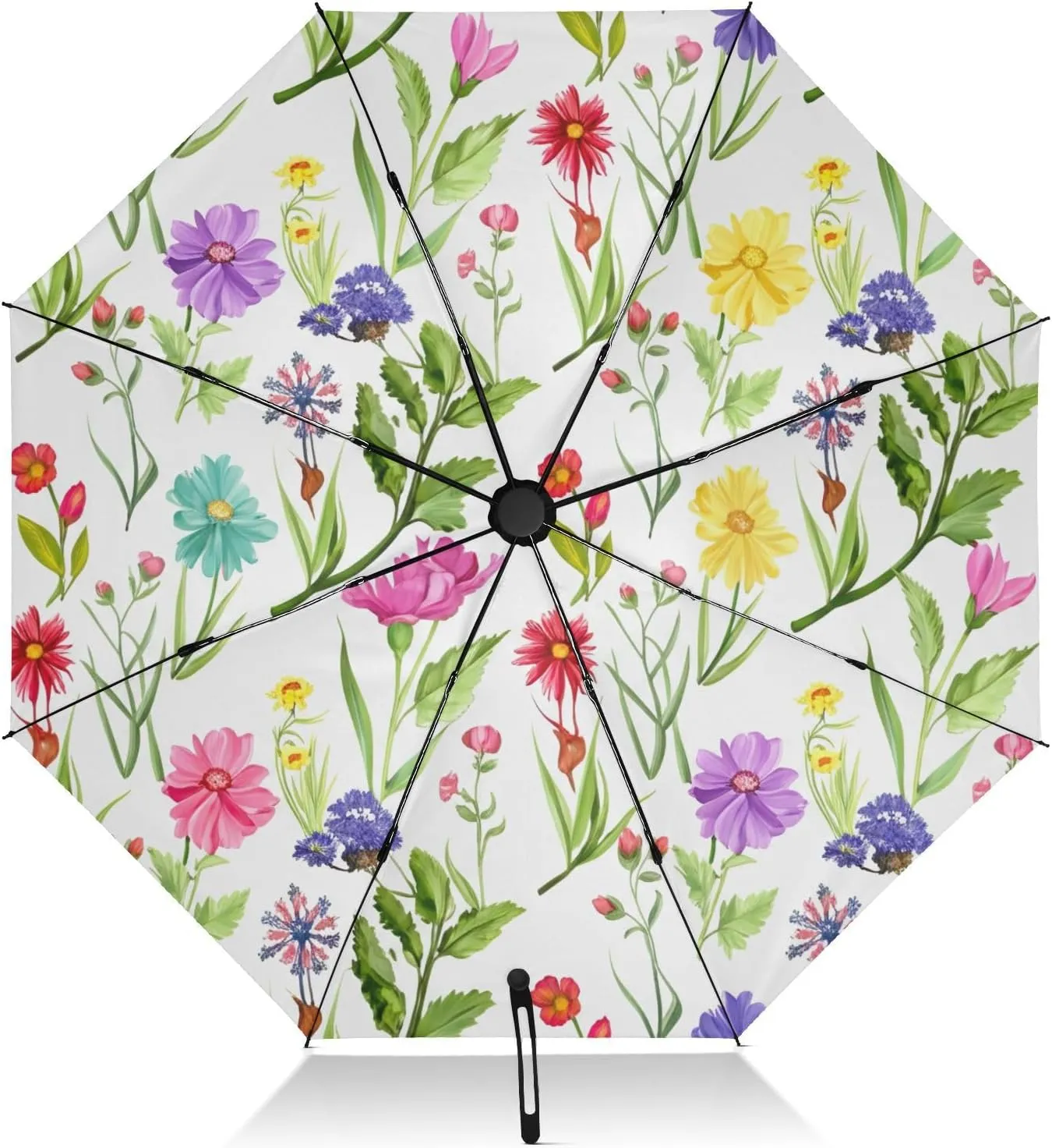 Travel Umbrella Windproof Folding Umbrella, Umbrellas for Backpacks/Handbags, Rain, Wind and Sun, Colorful Flowers White