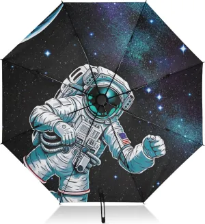 Travel Umbrella Windproof Folding Umbrellas for Rain, Umbrellas for Backpacks/Handbags, Rain, Wind and Sun, Galaxy Astronaut Space