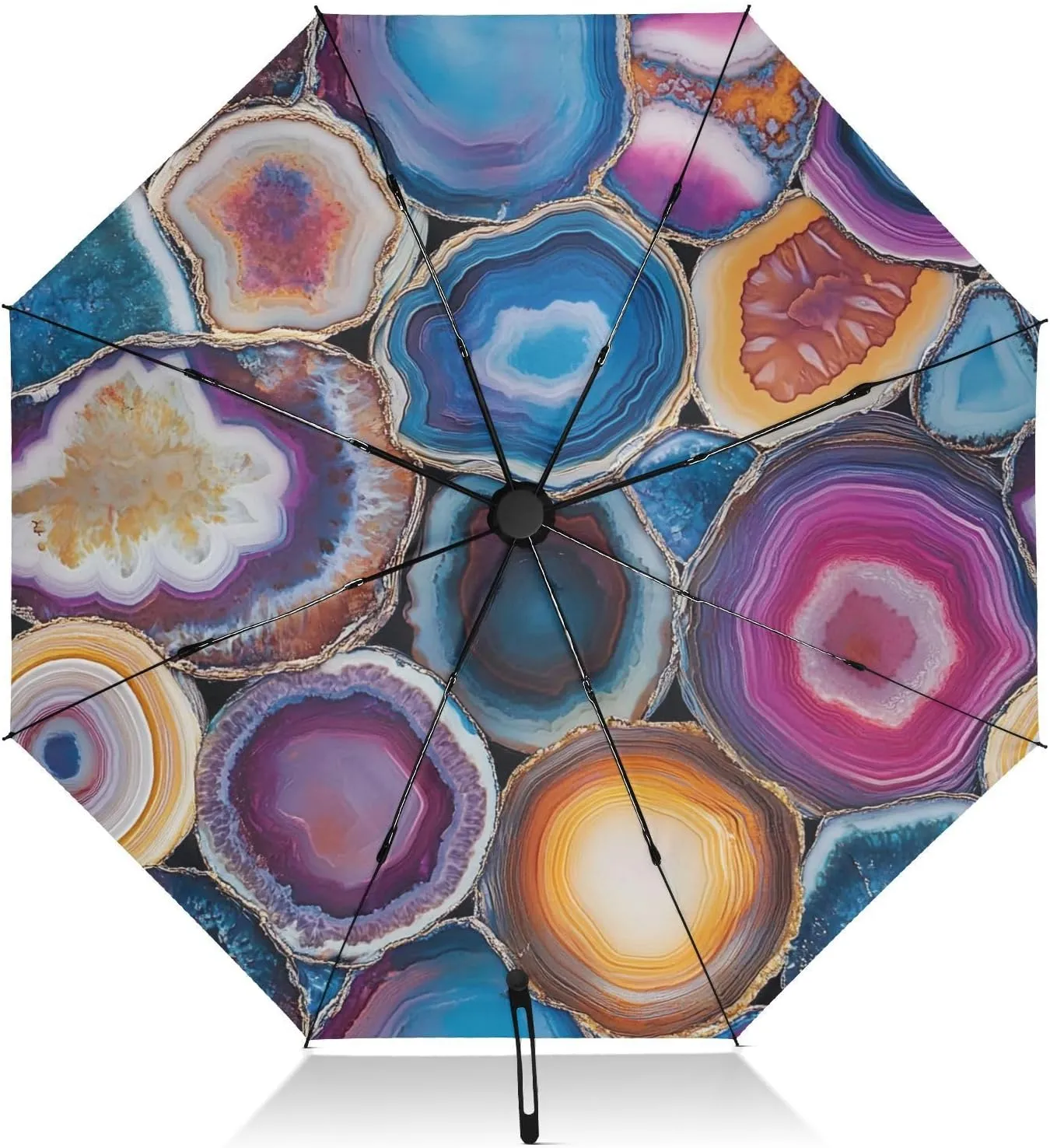 Travel Umbrella Windproof Umbrellas for Rain Compact, Umbrellas for Backpacks/Handbags, Rain, Wind and Sun, Colorful Agate Slices