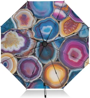 Travel Umbrella Windproof Umbrellas for Rain Compact, Umbrellas for Backpacks/Handbags, Rain, Wind and Sun, Colorful Agate Slices