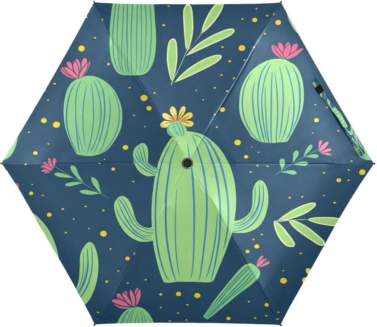 Travel Umbrella Windproof Uv Umbrella Compact, Umbrellas for Backpacks/Handbags, Sun, Cacti Succulents Green