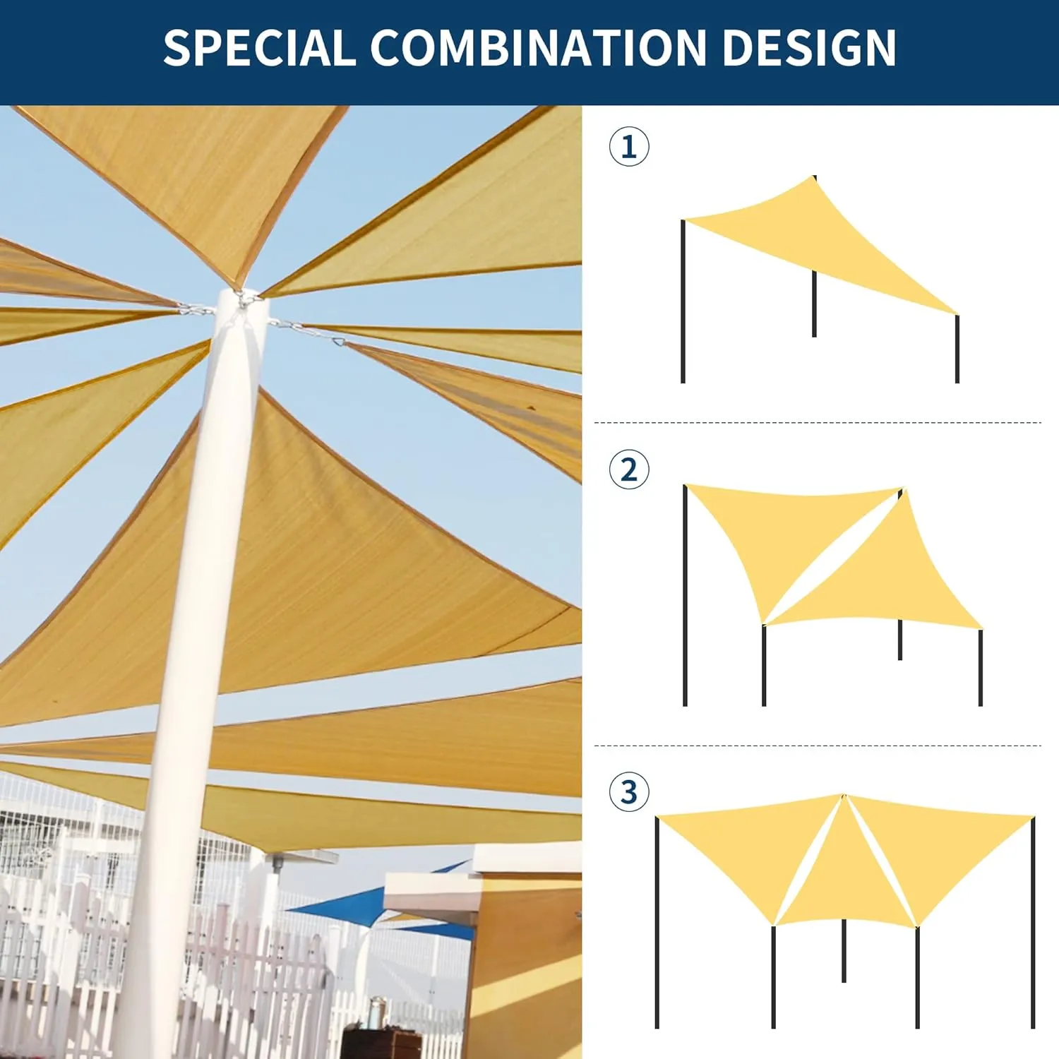 Triangle 20' x 20' x 20' Sun Shade Sail, UV Block Sunshade Canopy, Sand Permeable Patio Cover for Garden Backyard Outdoor Facility and Activities