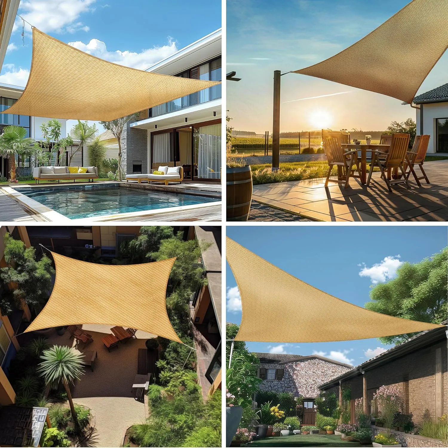 Triangle 20' x 20' x 20' Sun Shade Sail, UV Block Sunshade Canopy, Sand Permeable Patio Cover for Garden Backyard Outdoor Facility and Activities