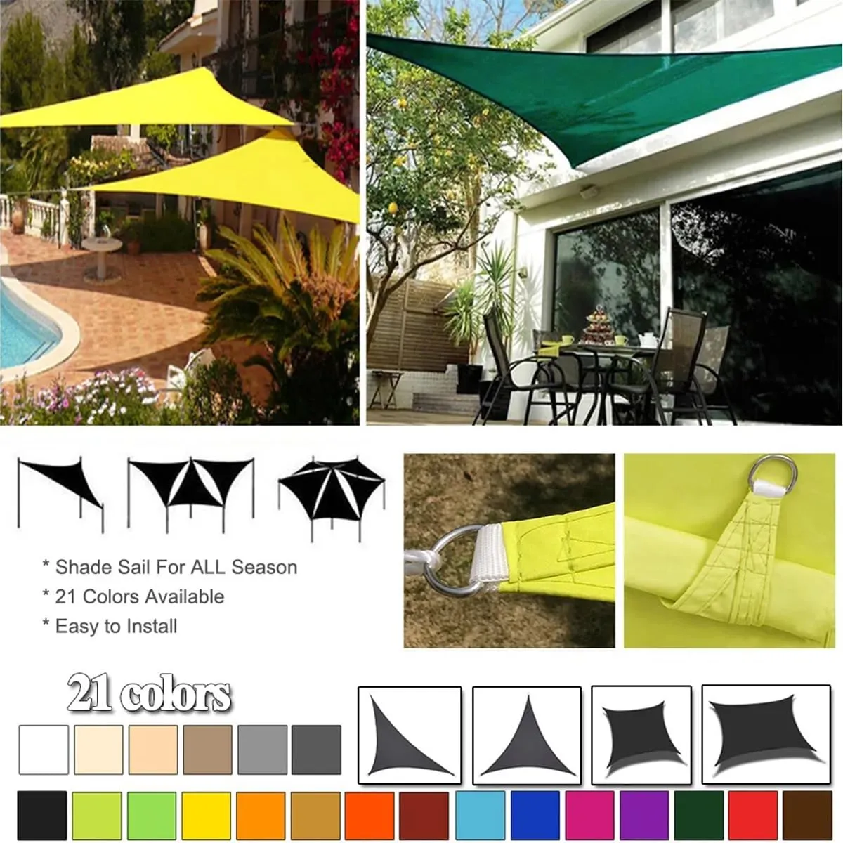 Triangle 95% UV Block Outdoor Sun Shade Sail, 9.84' x 9.84' x 14.1' Waterproof Sunshade Cloth Canopy Awning for Garden, Backyard, Pool