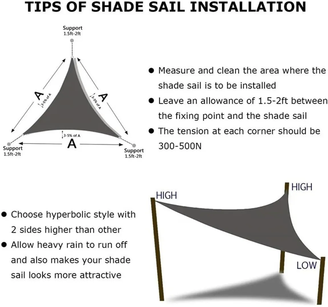 Triangle 95% UV Block Outdoor Sun Shade Sail, 9.84' x 9.84' x 14.1' Waterproof Sunshade Cloth Canopy Awning for Garden, Backyard, Pool
