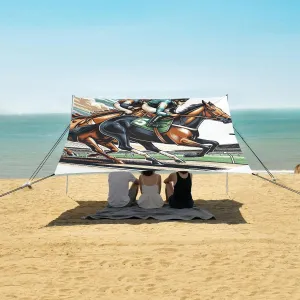 Two Racing Horses with Riders Beach Camping Tent Sun Shelter for Whole Family, Beach Shade Canopy with UPF50  UV Protection,Easy Set Up and Carry,Outdoor Shade for Trips, Fishing, Backyard Fun