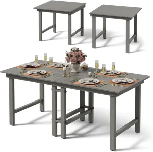 UEV HDPE Outdoor Dining Table for 6, Removable 2-in-1 Spacious Heavy-Duty Patio Table with Wood Grain Finish, Weather-Resistant Patio Dining Table, Grey