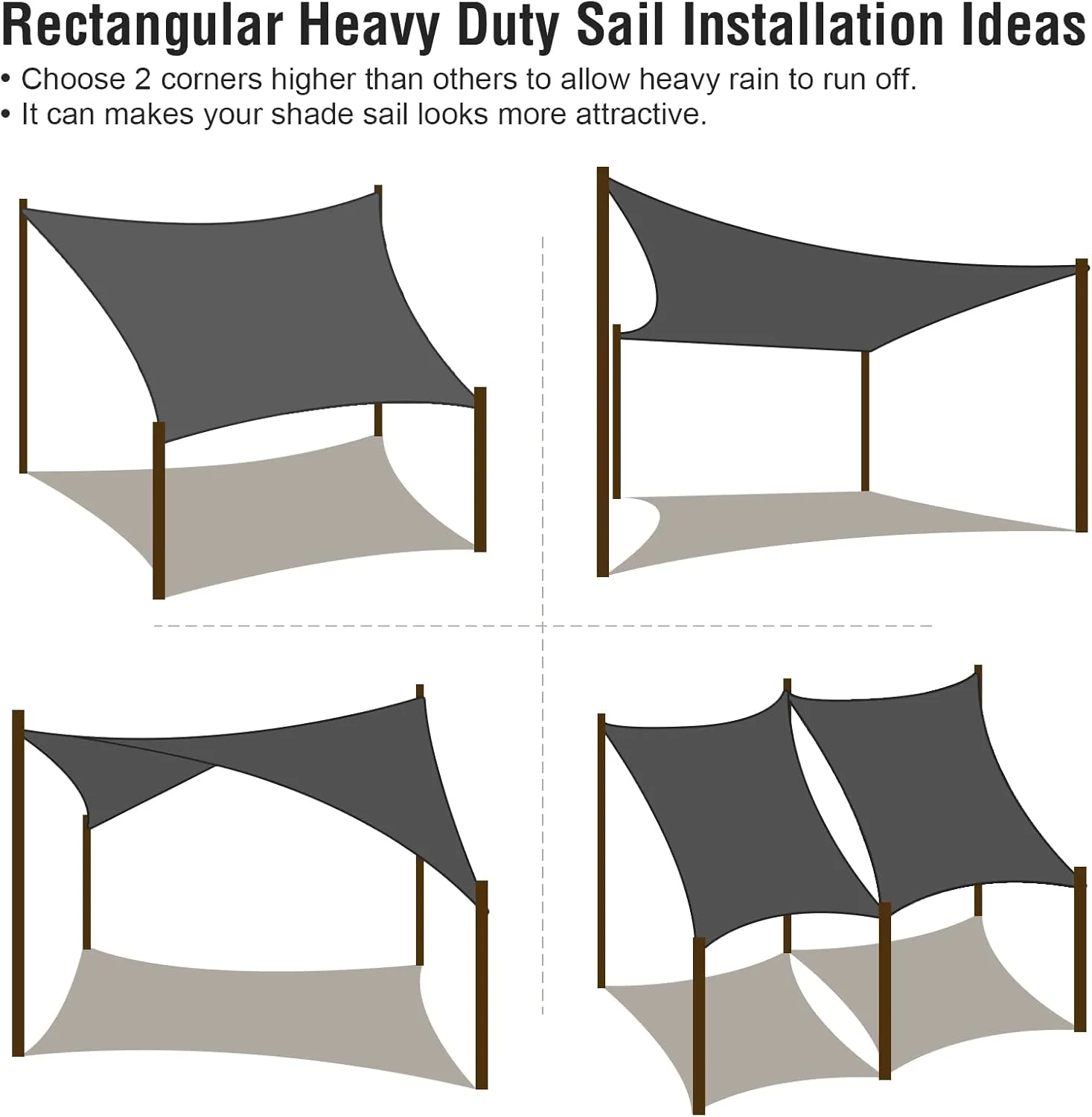 UIRWAY Sun Shade Sails Canopy 6.5'x10' Rectangle, 95% UV Block, 185GSM Heavy Duty Permeable Sun Shade Sail for Patio, Garden, Pergola, Backyard, Outdoor Pools, Carport - Anthracite