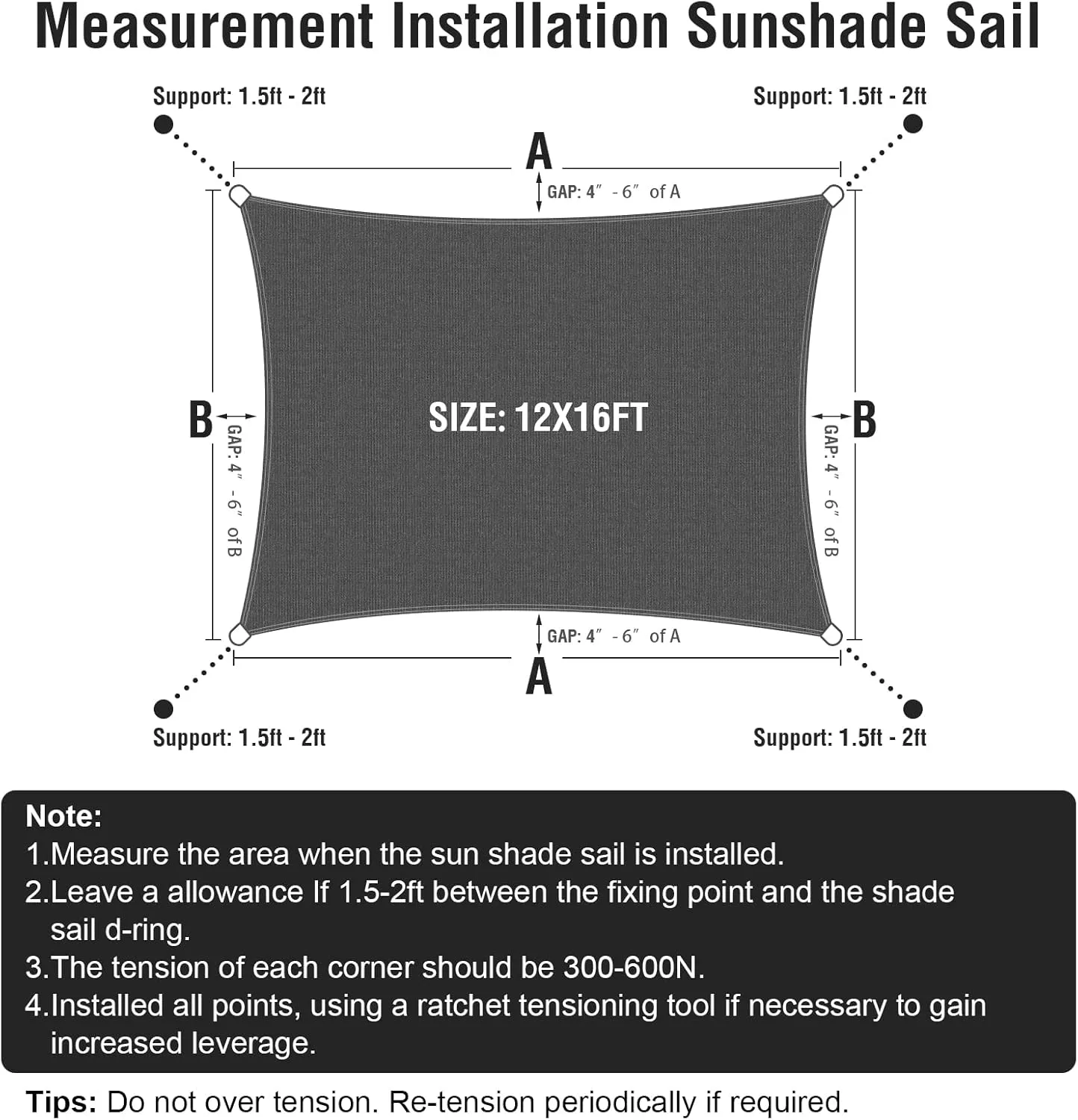 UIRWAY Sun Shade Sails Canopy 6.5'x10' Rectangle, 95% UV Block, 185GSM Heavy Duty Permeable Sun Shade Sail for Patio, Garden, Pergola, Backyard, Outdoor Pools, Carport - Anthracite