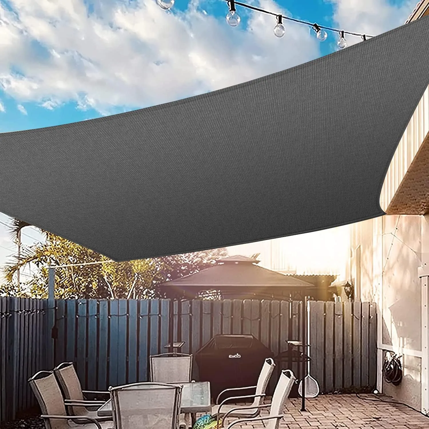UIRWAY Sun Shade Sails Canopy 6.5'x10' Rectangle, 95% UV Block, 185GSM Heavy Duty Permeable Sun Shade Sail for Patio, Garden, Pergola, Backyard, Outdoor Pools, Carport - Anthracite