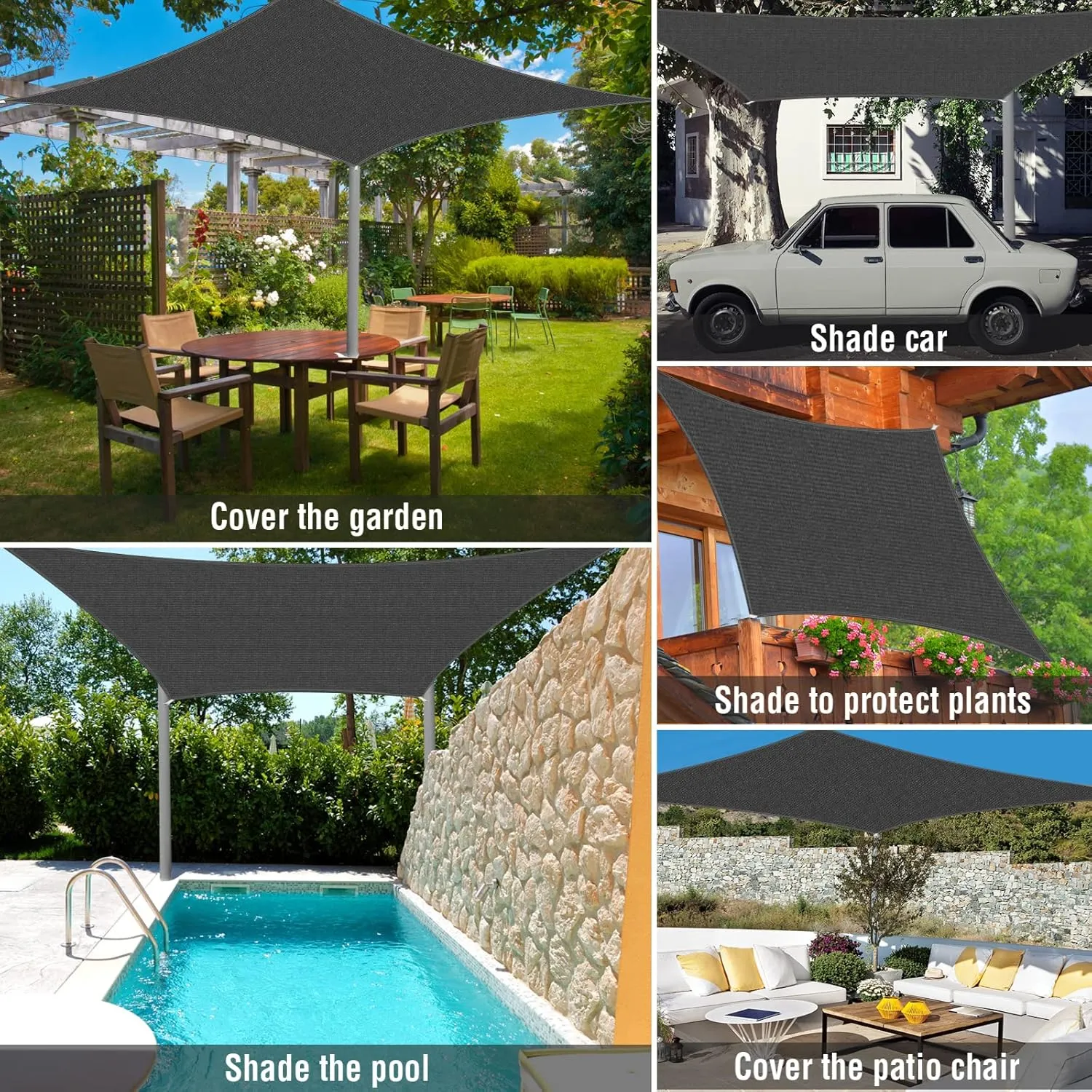 UIRWAY Sun Shade Sails Canopy 6.5'x10' Rectangle, 95% UV Block, 185GSM Heavy Duty Permeable Sun Shade Sail for Patio, Garden, Pergola, Backyard, Outdoor Pools, Carport - Anthracite