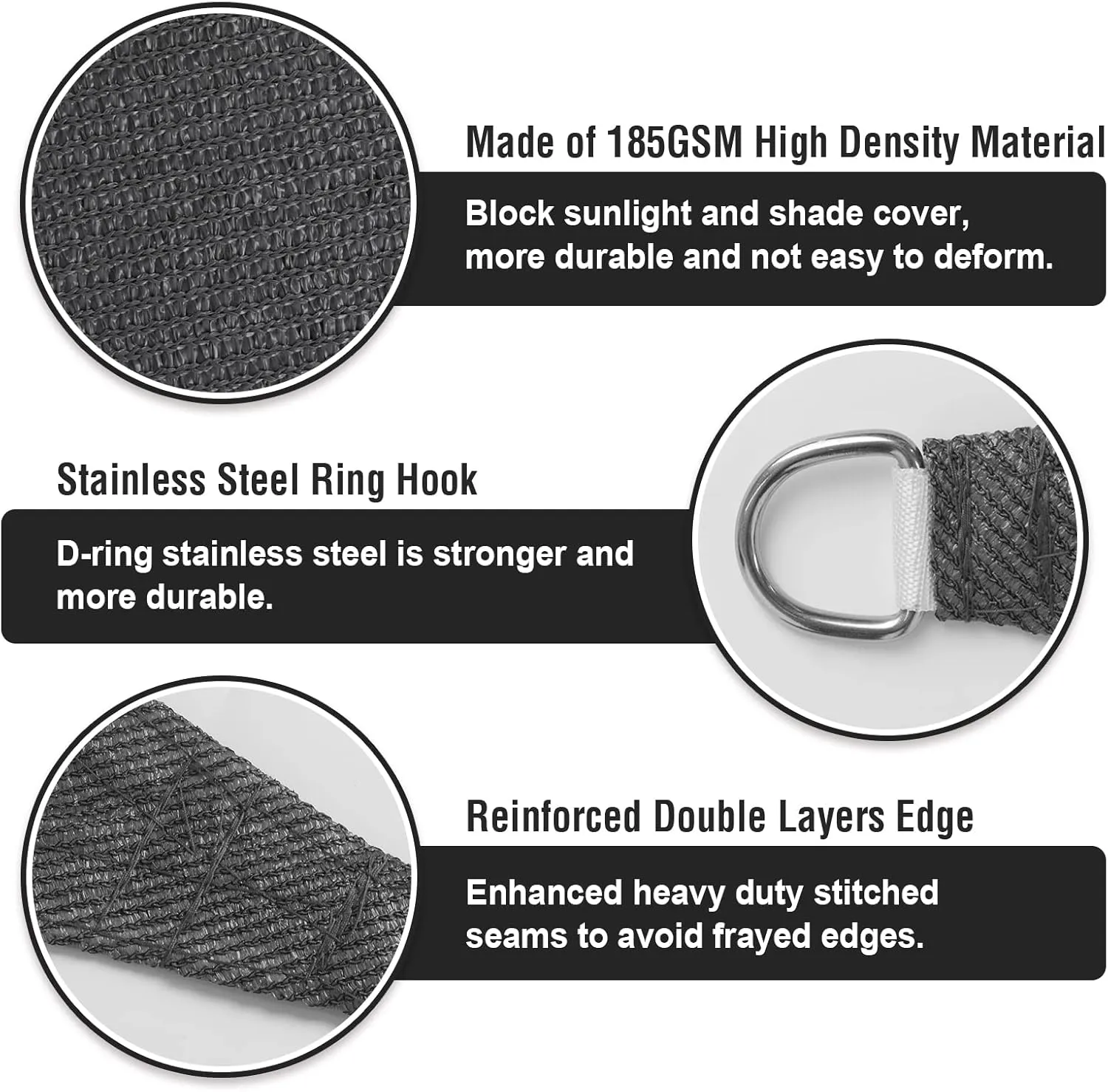 UIRWAY Sun Shade Sails Canopy 6.5'x10' Rectangle, 95% UV Block, 185GSM Heavy Duty Permeable Sun Shade Sail for Patio, Garden, Pergola, Backyard, Outdoor Pools, Carport - Anthracite