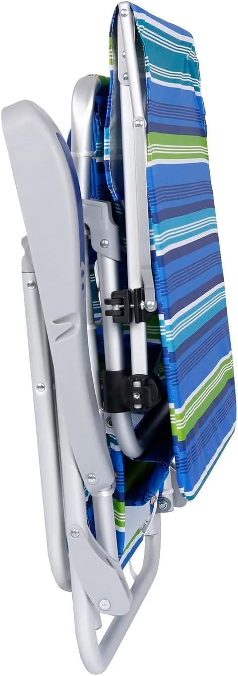 Ultimate Heavy Duty Aluminum Lace-Up Folding Backpack Beach Chair for Adults | Low Seat, Lay Flat, 5 Reclining Positions | Removable Insulated Cooler Pouch & Canopy for UV Protection
