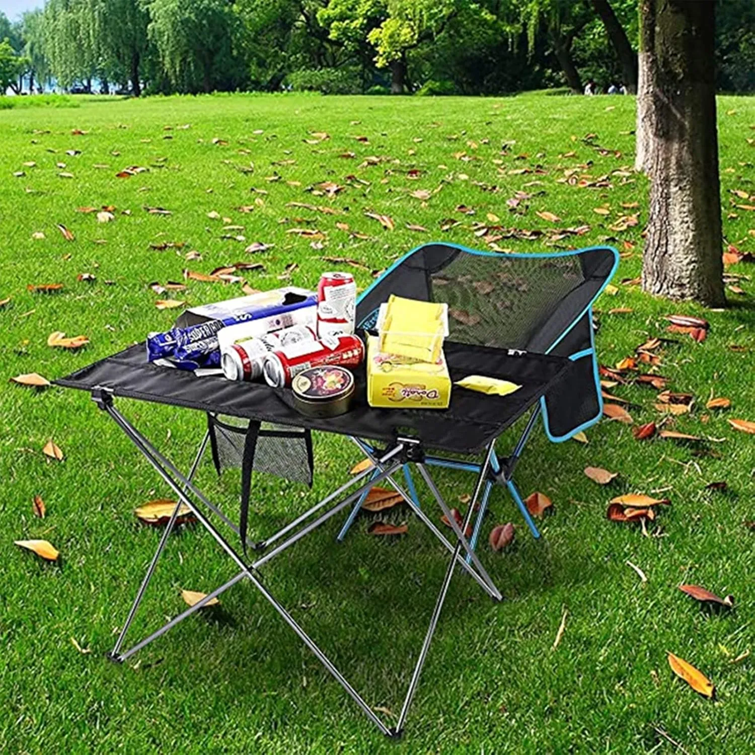 Ultralight Foldable Camping Picnic Table Waterproof Compact Roll Up Tables with Carrying Bag for Outdoor Hiking Beach Picnic BBQ,Black