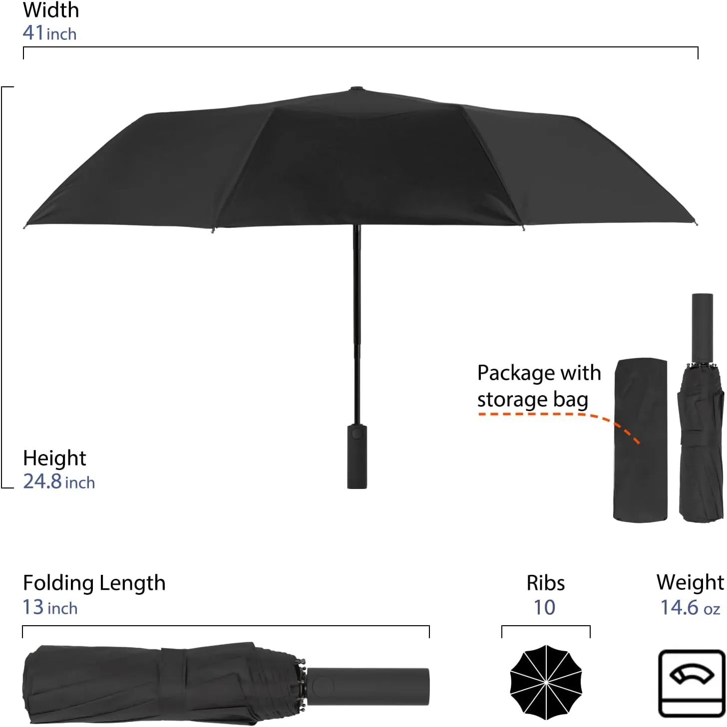 Umbrella for Rain and UV Sun Protection, Compact Portable Travel Car Folding Umbrella, Windproof Lightweight Automatic Open and Close UPF50  for Men Women 10 Ribs