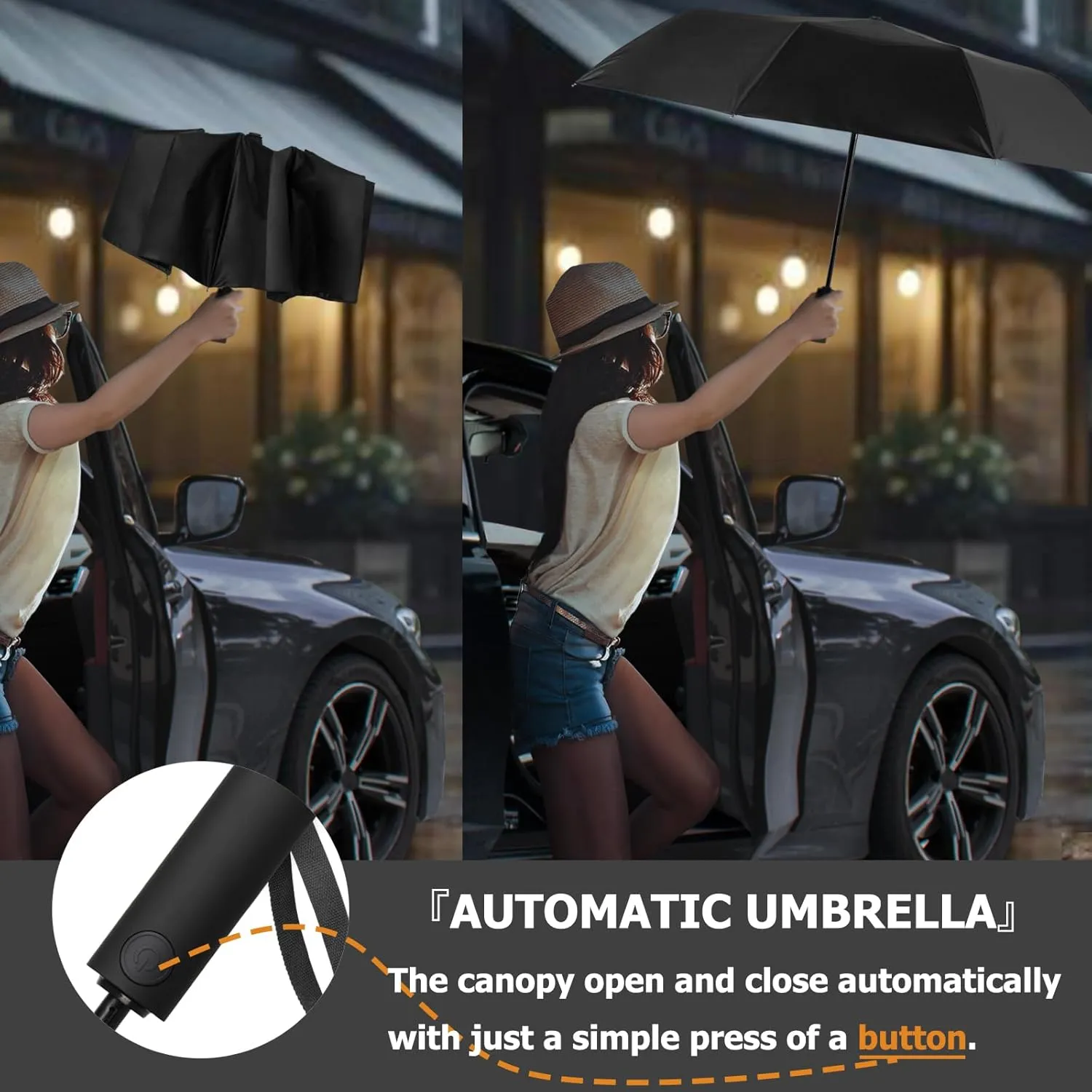 Umbrella for Rain and UV Sun Protection, Compact Portable Travel Car Folding Umbrella, Windproof Lightweight Automatic Open and Close UPF50  for Men Women 10 Ribs