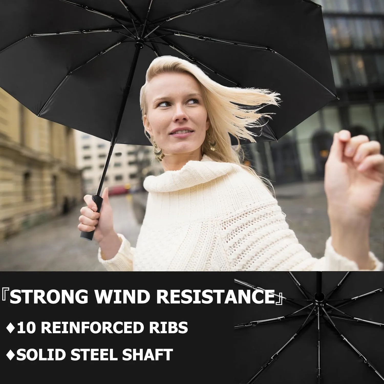 Umbrella for Rain and UV Sun Protection, Compact Portable Travel Car Folding Umbrella, Windproof Lightweight Automatic Open and Close UPF50  for Men Women 10 Ribs