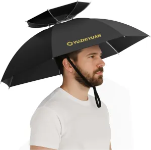 Umbrella Hat, 30.7/35.4/42.9 inch Umbrella Hats for Adults, Professional Black Coating Provides UPF 50  UV Protection, Silicone Headband and Chin Strap for Fishing, Camping, Gardening Shade and more.