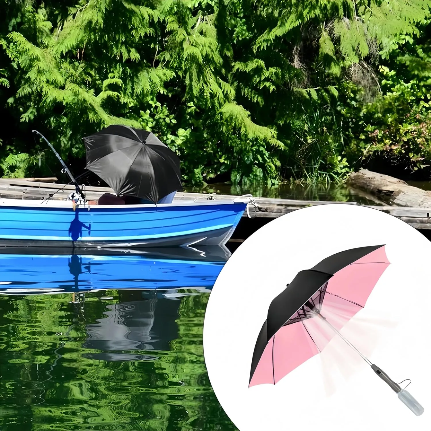 Umbrella with Fan & Mist Spray - Rechargeable UV Protective Cooling Umbrella for Patio, Beach, Travel | Portable Misting System & Detachable Water Bottle Included