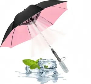 Umbrella with Fan & Mist Spray - Rechargeable UV Protective Cooling Umbrella for Patio, Beach, Travel | Portable Misting System & Detachable Water Bottle Included