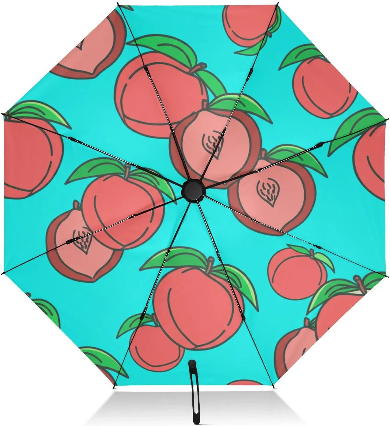 Umbrellas for Rain, Collapsible Umbrella Compact Travel Windproof, Ideal for Car, Purse, Men and Women, Cute Peaches Turquoise