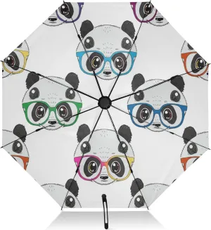 Umbrellas for Rain, Compact Umbrellas Windproof, Ideal for Car, Purse, Men and Women, Cute Cartoon Pandas White