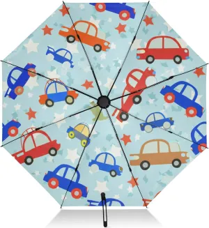 Umbrellas for Rain, Windproof Collapsible Umbrella Compact Travel, Ideal for Car, Purse, Men and Women, Cute Cartoon Cars Blue