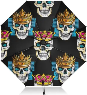 Umbrellas for Rain, Windproof Compact Umbrella for Travel, Ideal for Car, Purse, Men and Women, Funny Skulls Black