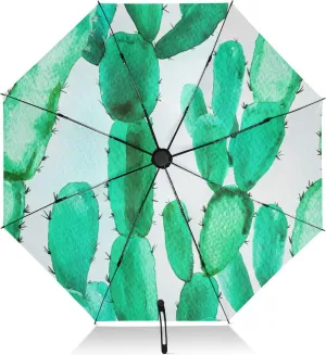 Umbrellas for Rain, Windproof Compact Umbrellas, Ideal for Car, Purse, Men and Women, Green Cactus
