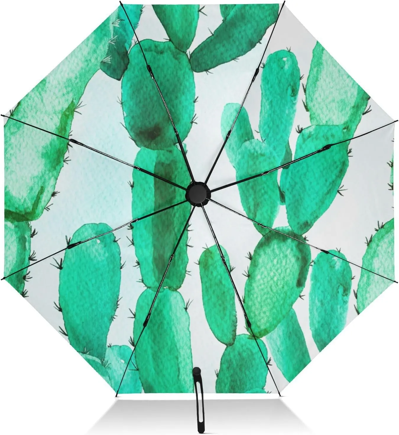 Umbrellas for Rain, Windproof Compact Umbrellas, Ideal for Car, Purse, Men and Women, Green Cactus