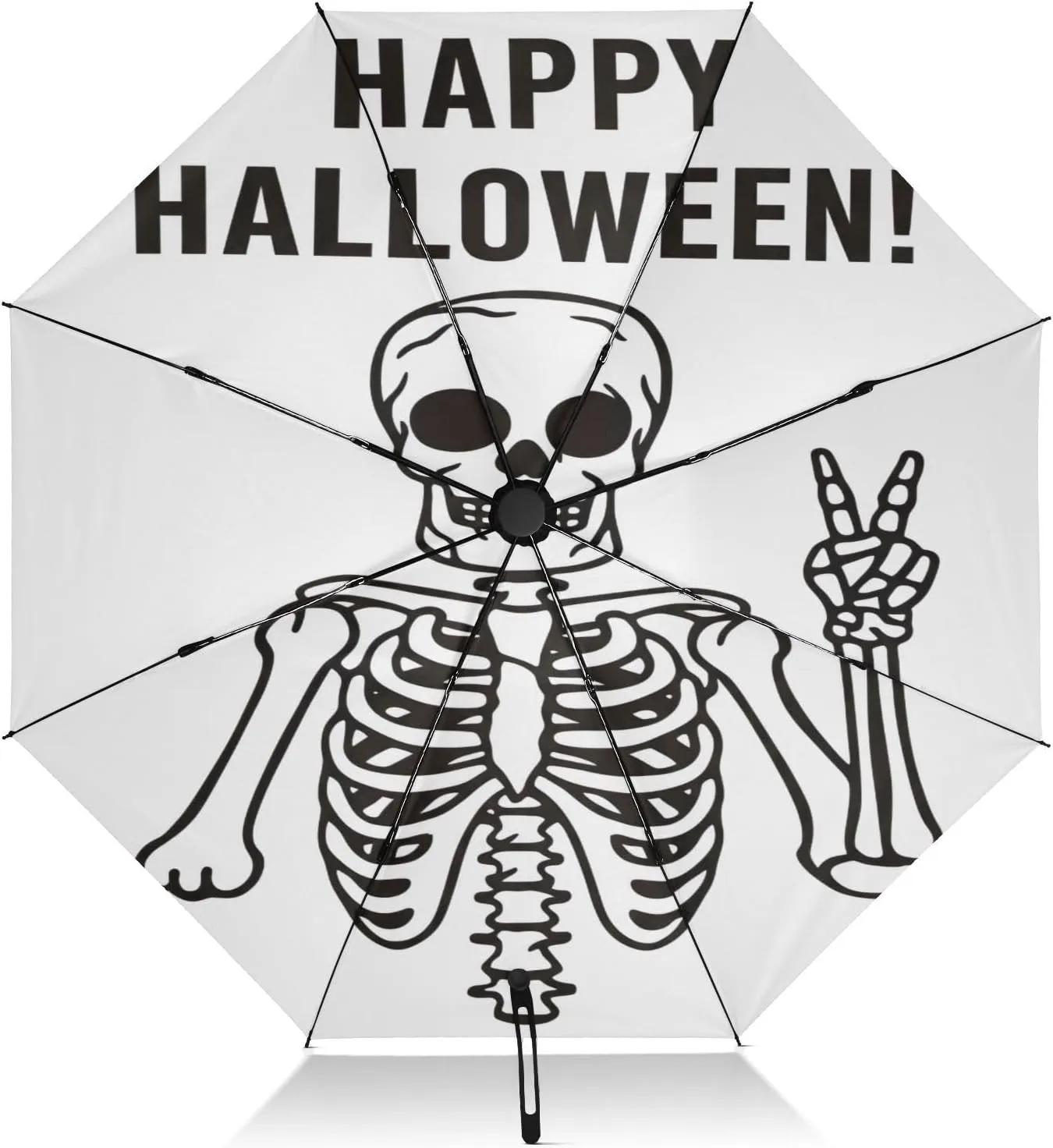 Umbrellas for Rain, Windproof Folding Umbrella, Ideal for Car, Purse, Men and Women, Skeleton Happy Halloween