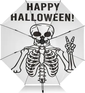Umbrellas for Rain, Windproof Folding Umbrella, Ideal for Car, Purse, Men and Women, Skeleton Happy Halloween