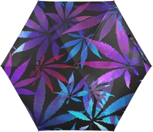 Umbrellas for Sun, Windproof Compact Travel Umbrella, Ideal for Car, Purse, Men and Women, Purple Blue Gradient Leaves