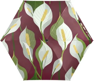 Umbrellas for Sun, Windproof Compact Umbrella for Purse, Ideal for Car, Purse, Men and Women, Green Lily