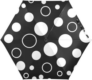 Umbrellas for Sun, Windproof Compact Umbrella, Ideal for Car, Purse, Men and Women, Black White Polka Dots