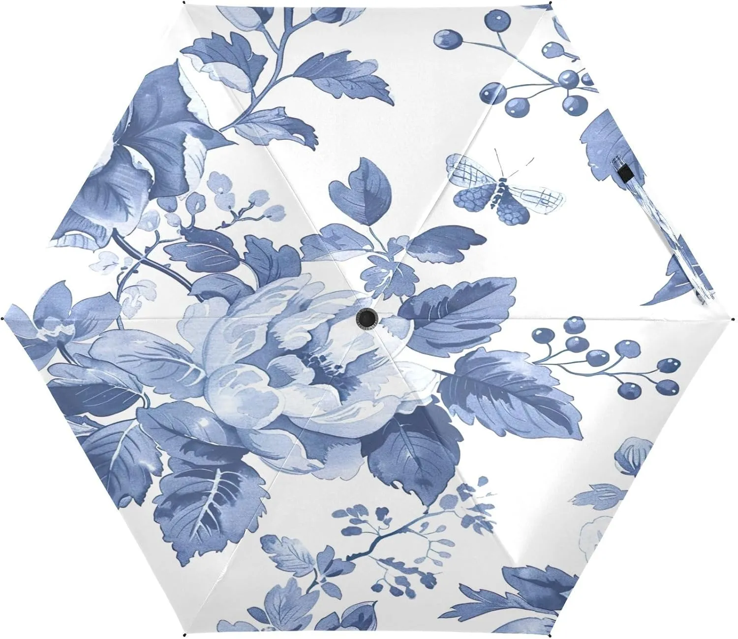 Umbrellas for Sun, Windproof Uv Umbrella Compact, Ideal for Car, Purse, Men and Women, Blue and White Floral